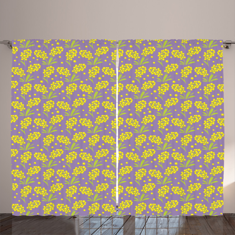 Mimosa Flowers Blossom Art Curtain