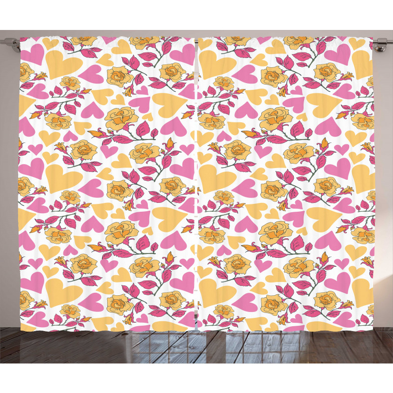 Hearts and Blooming Roses Curtain