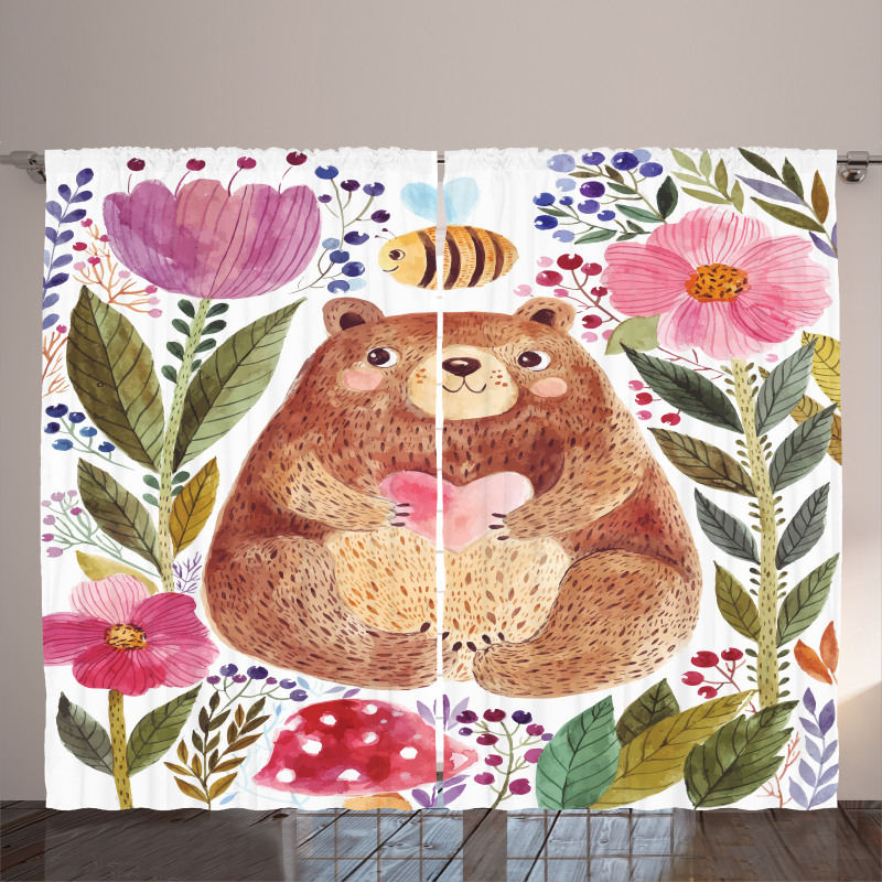 Bear with Flowers Curtain