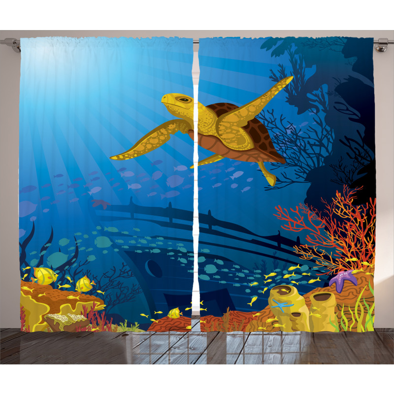 Coral Reef Fish Turtle Curtain