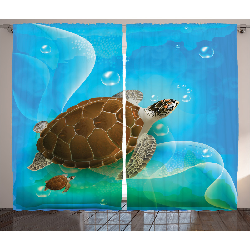 Swimming Turtle Family Curtain