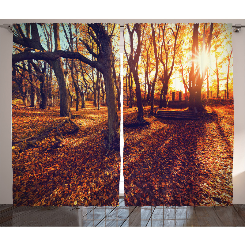 Sunset Forest Trees Curtain