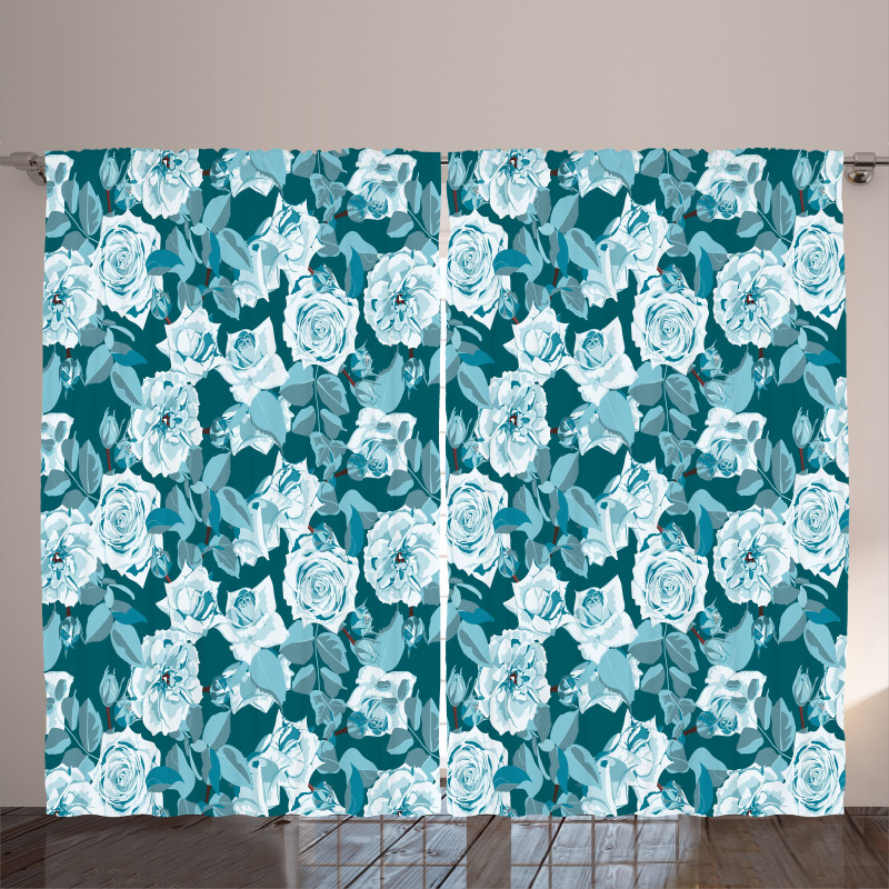 Aquatic English Rose Flowers Curtain