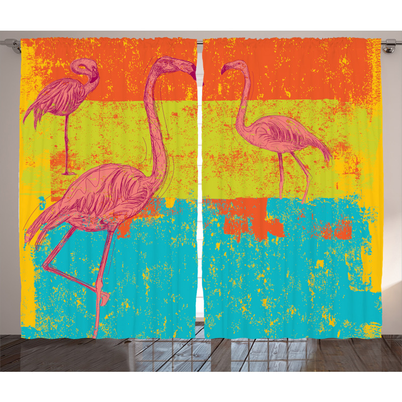 Retro Vintage Flamingo Curtain