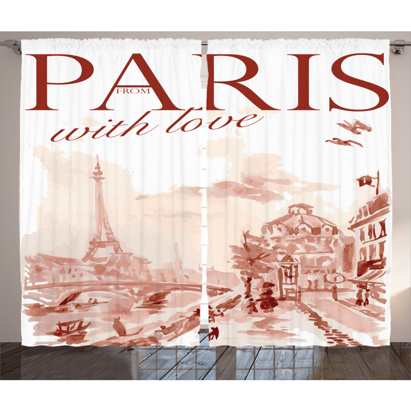 Vintage Watercolor Paris Curtain