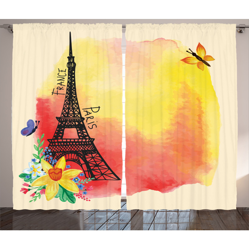 Romantic Floral Eiffel Curtain