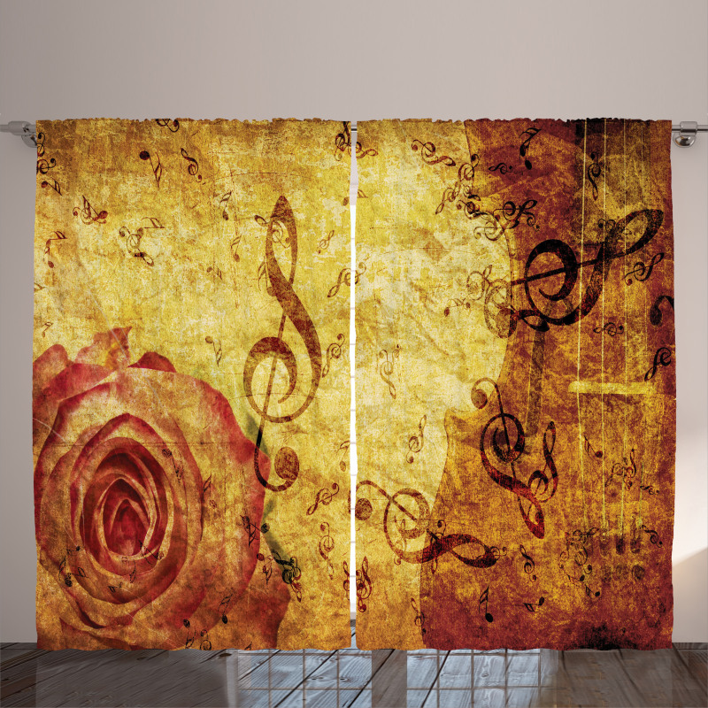 Old Rose Music Note Shabby Curtain