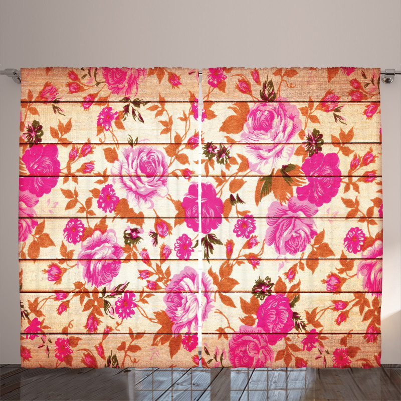 Roses on Wood Backdrop Curtain
