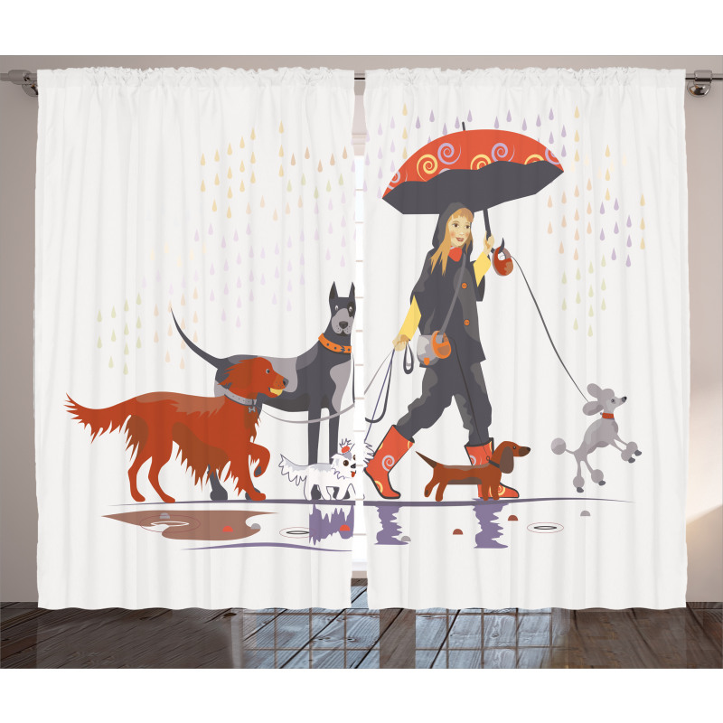 Girl with Dogs in Rain Curtain