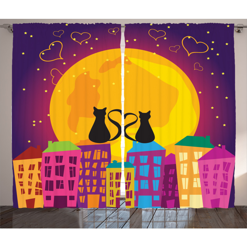 Cats on the Roof Heart Curtain