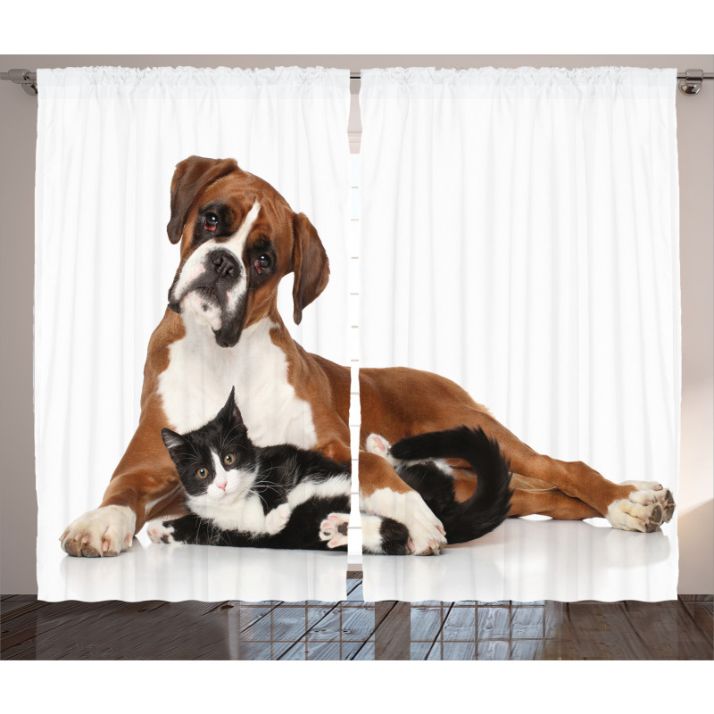 Cat Dog Friends Portrait Curtain