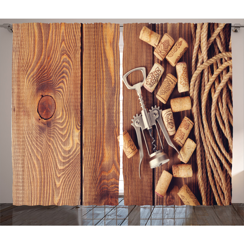 Wooden Table Wine Corks Curtain