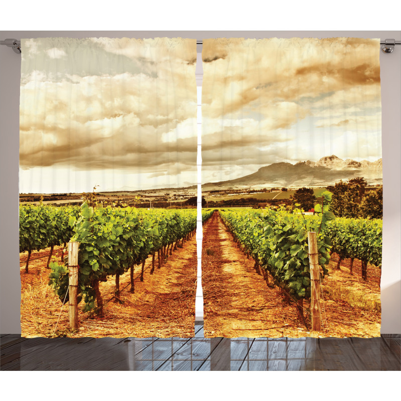 Cloudy Vineyard in Fall Curtain