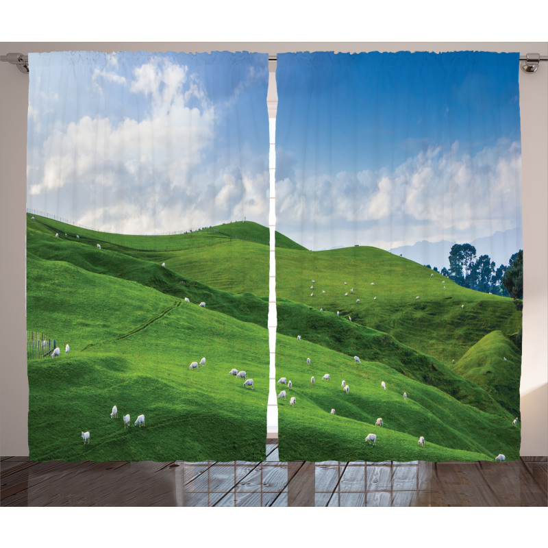 Sheep and Blue Sky Curtain