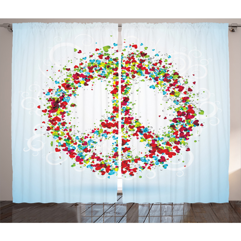 Peace Sign with Hearts Curtain