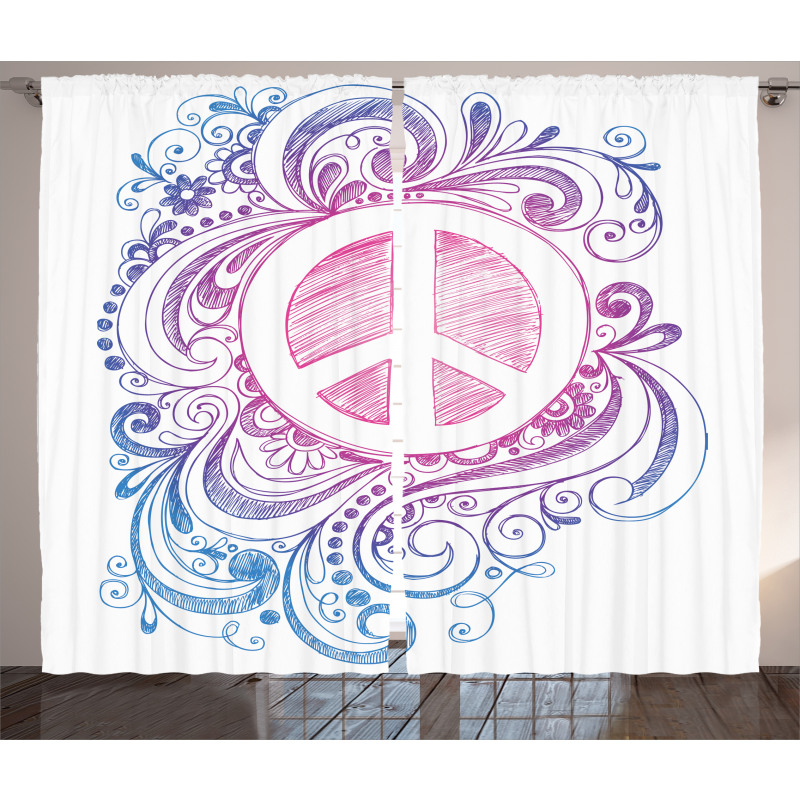 Peace Sign and Swirls Curtain