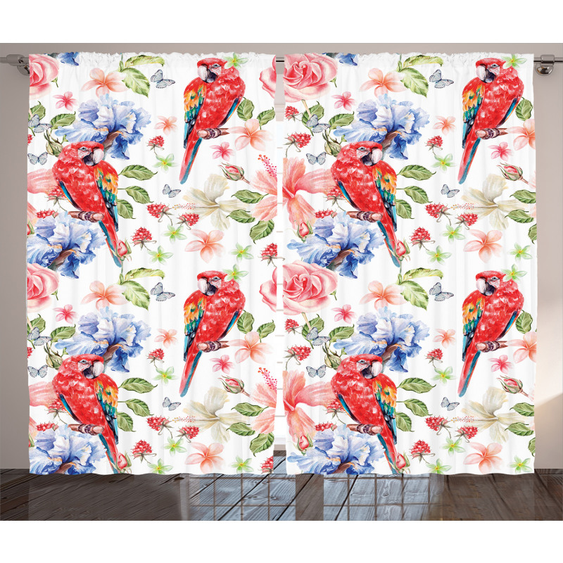 Parrots Iris and Roses Curtain