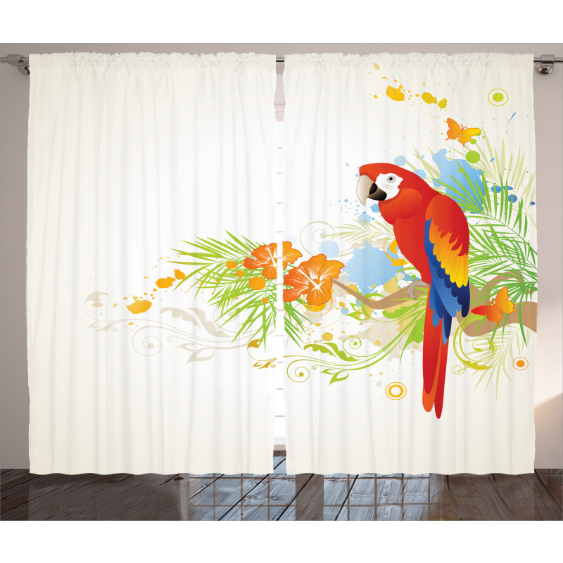 Parrot Tree Branch Flora Curtain