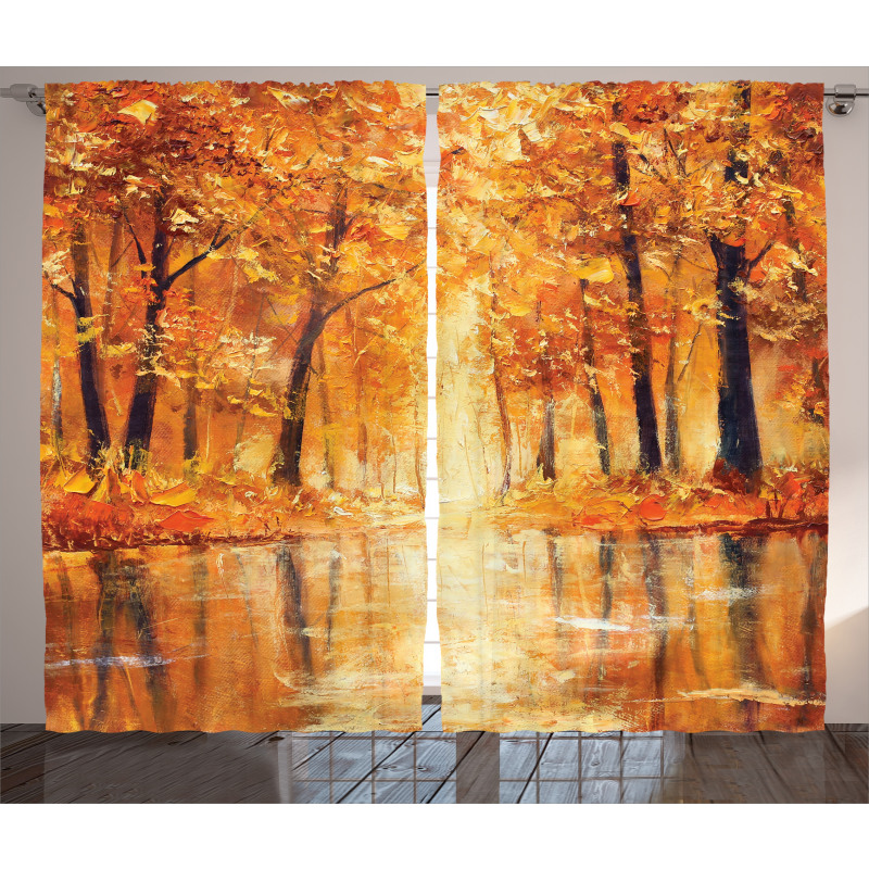 Forest Lake Fall Trees Curtain