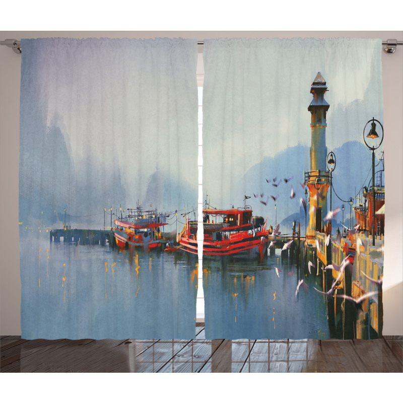 Harbor Boats and Birds Curtain