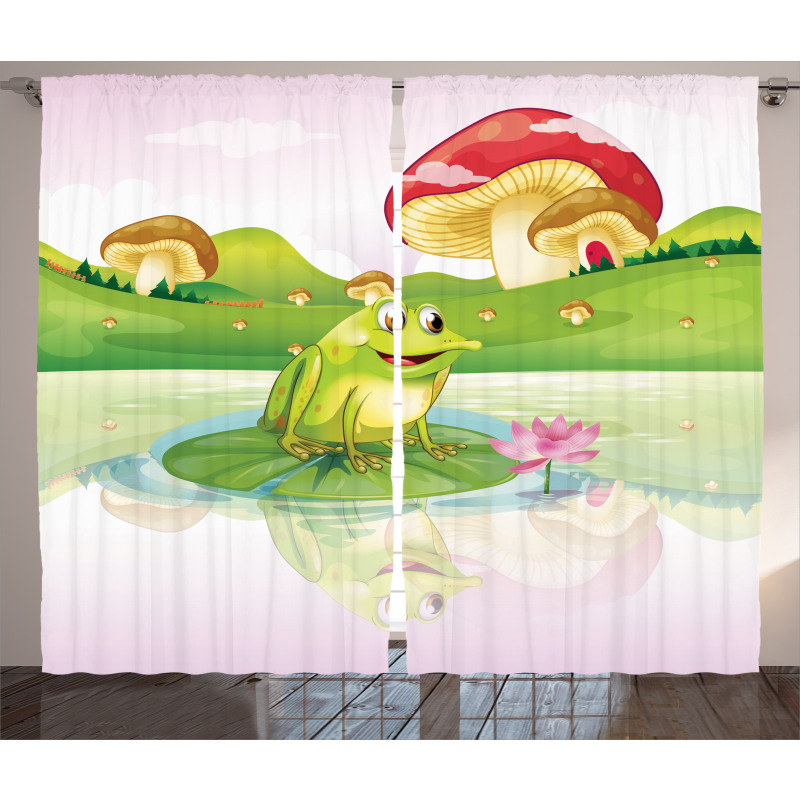 Frog on Water Lily Art Curtain