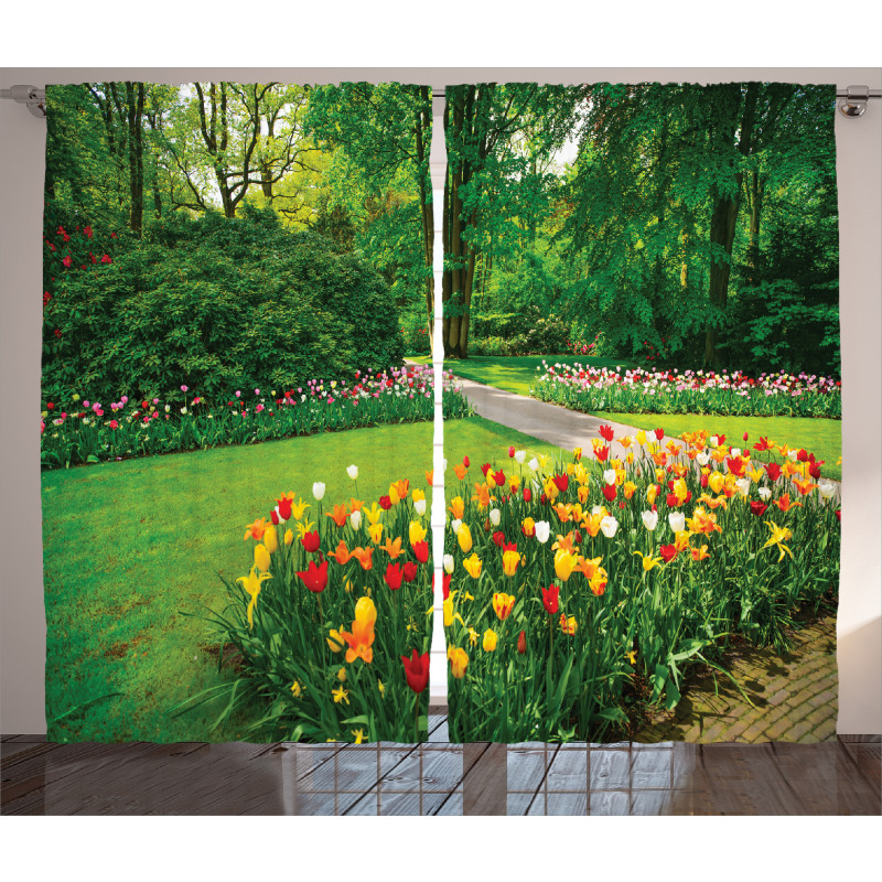 Garden with Tulips Trees Curtain