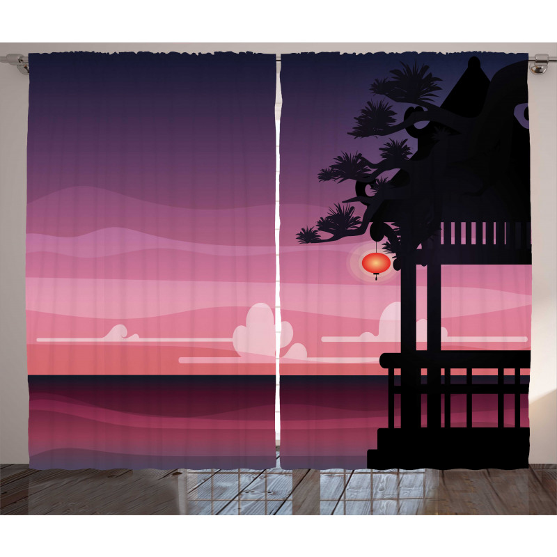 Ethnic Asian Pavilion Sunset Curtain