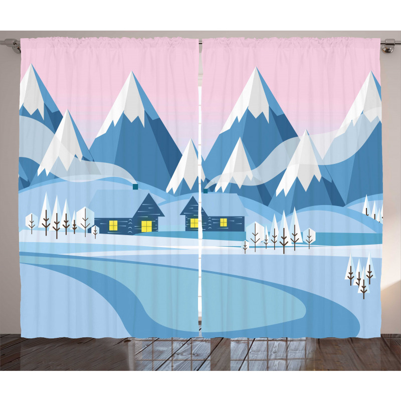 Winter Landscape Cottages Curtain