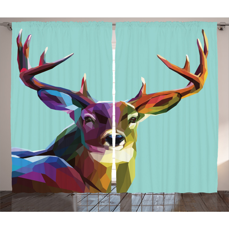 Retro Low Poly Deer Curtain