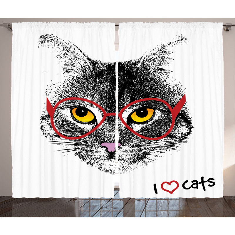 Nerd Cat with Glasses Curtain
