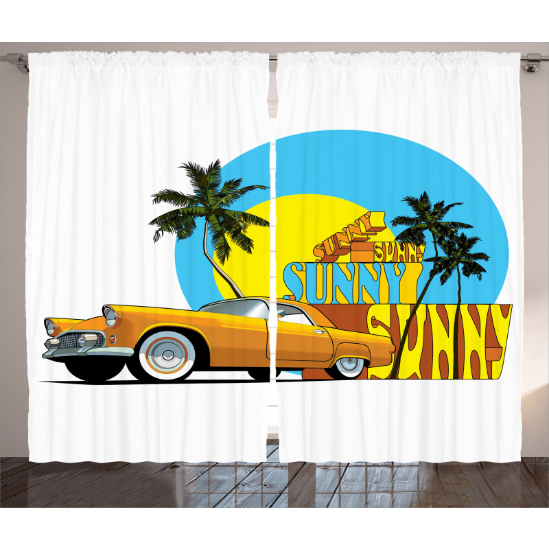 Vintage Car in City Miami Curtain