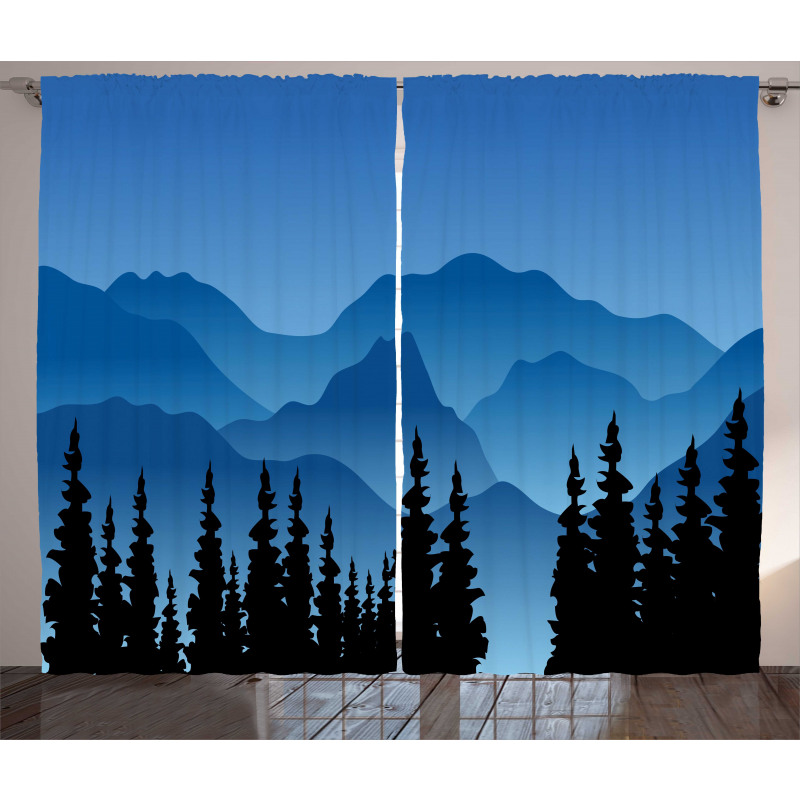 Tree and Hill Silhouettes Curtain