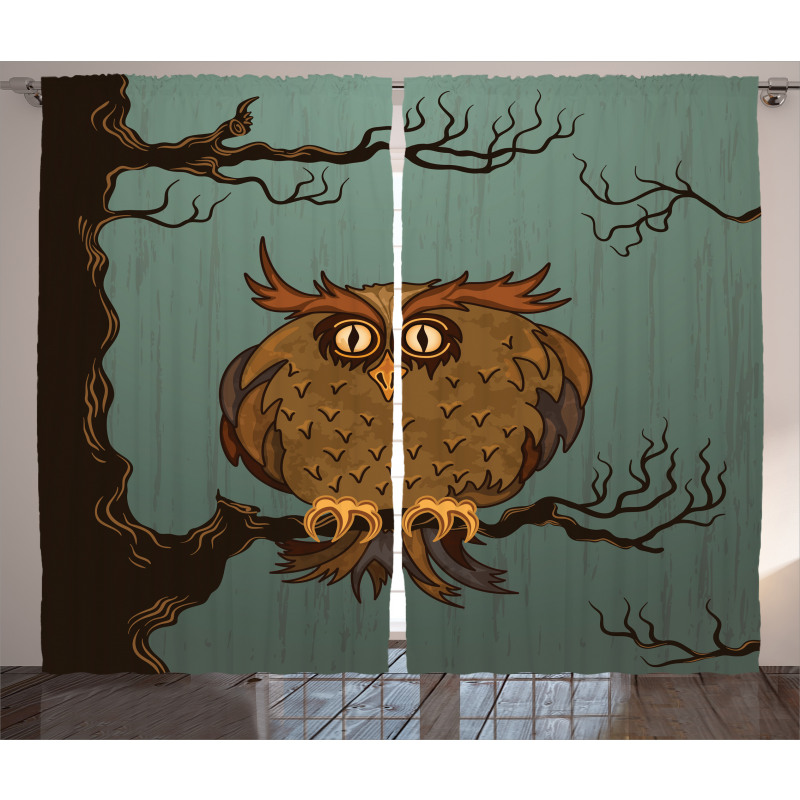 Tired Owl on Oak Tree Curtain