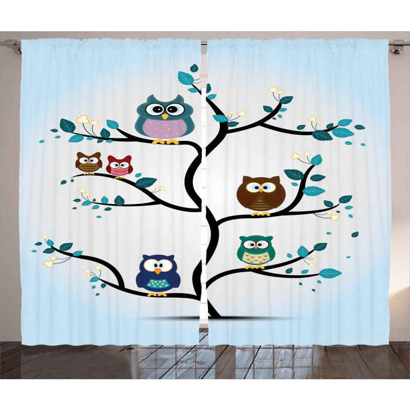 Night Animal Owl Love Curtain