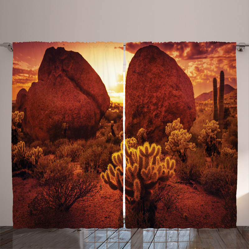 Cactus Rocks Desert Scenery Curtain