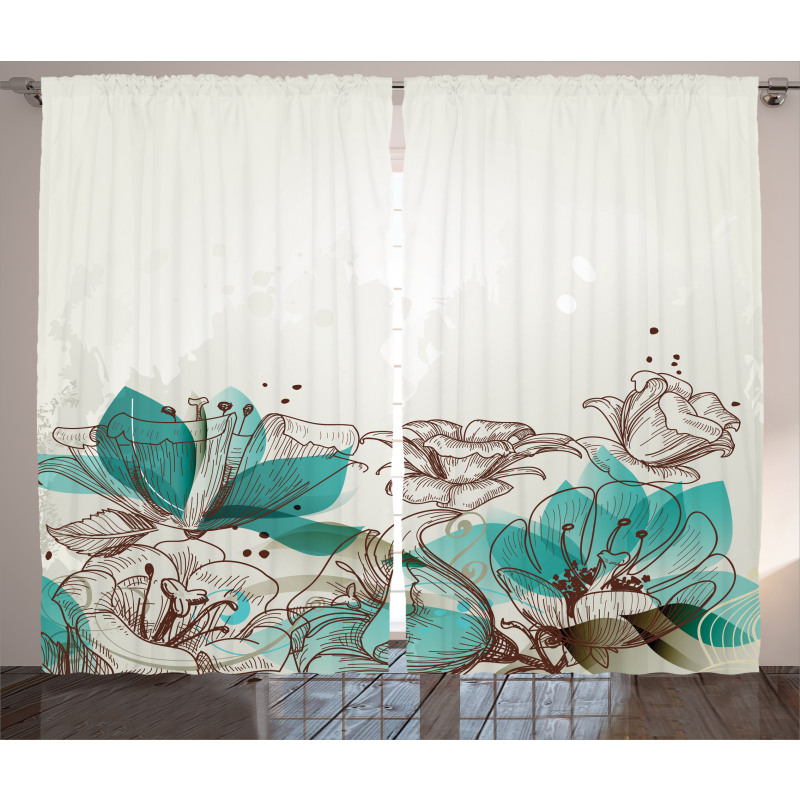Retro Hibiscus Art Curtain