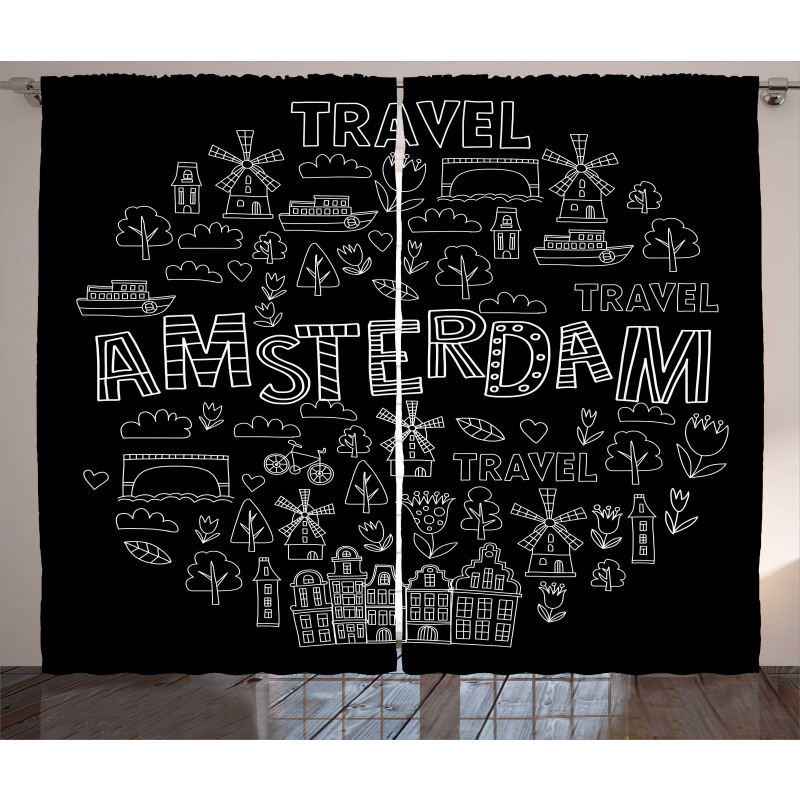 Avrupa Perde Amsterdam Simgeleri Modern ve Grafik Çizim