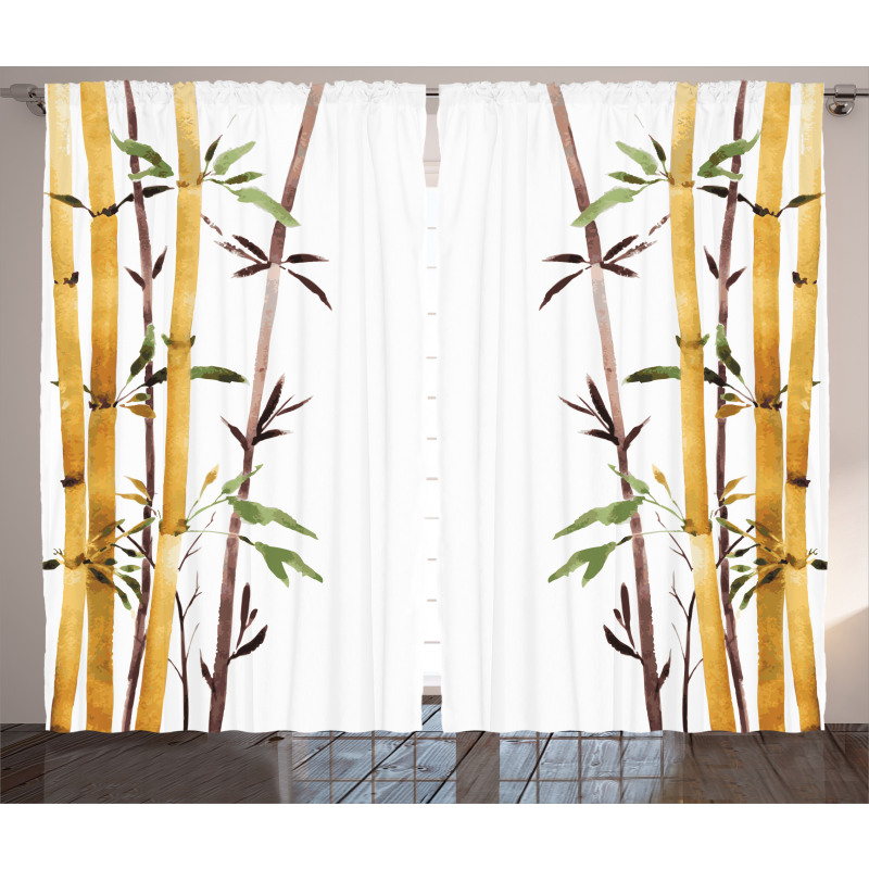 Hand Drawn Bamboos Leaf Curtain