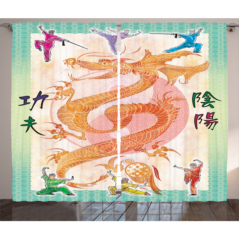 Colorful Dragon and Samurais Curtain