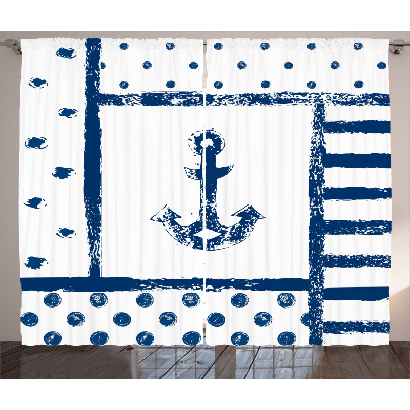 Grunge Boat Navy Theme Curtain