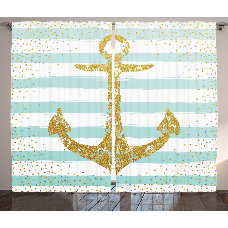 Marine Golden Anchor Curtain