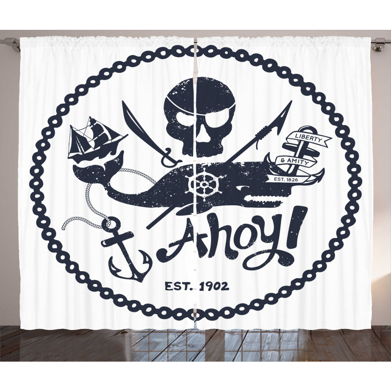 Nautical Pirate Skull Curtain