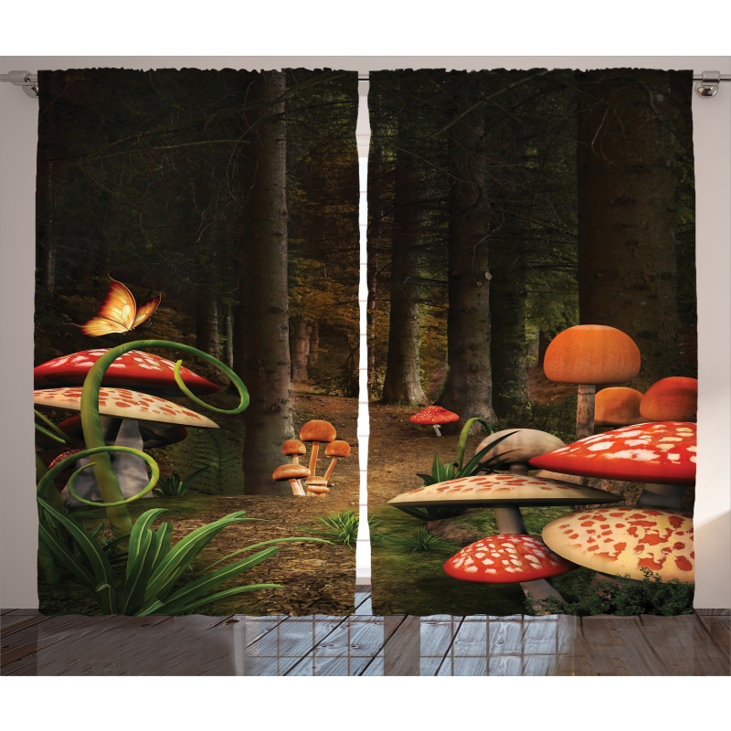 Mushrooms Dark Forest Curtain