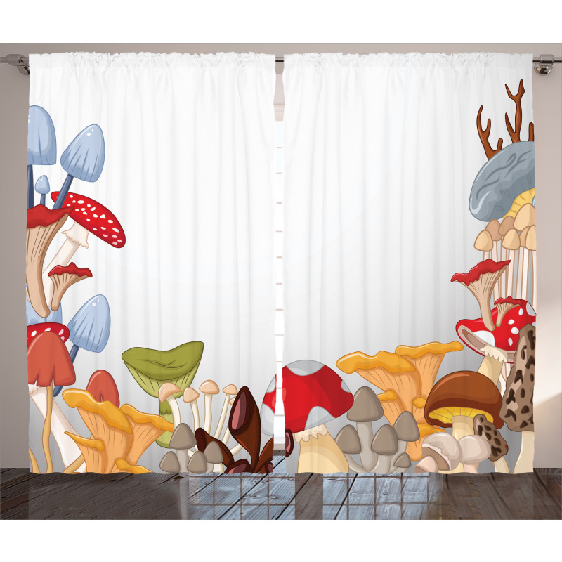 Wild Mushrooms Cartoon Curtain