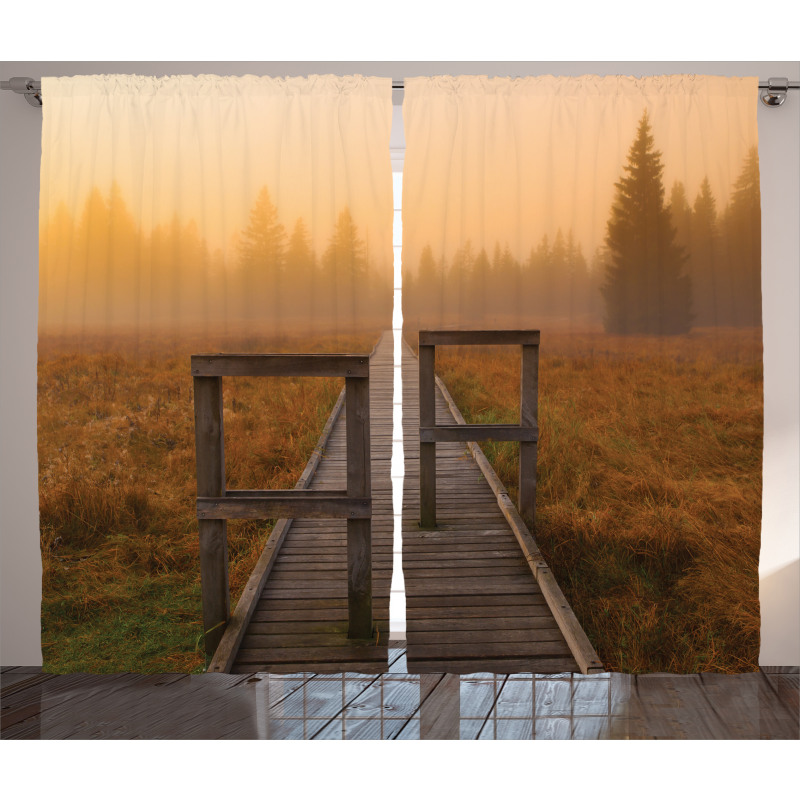 Foggy Day Fall Forest Curtain