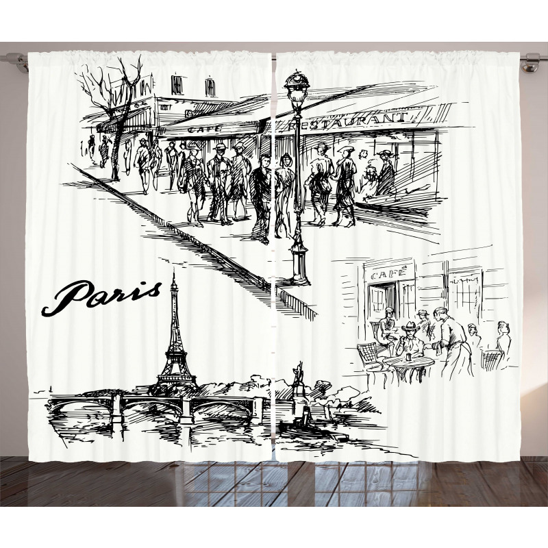 Retro Sketchy Paris Curtain