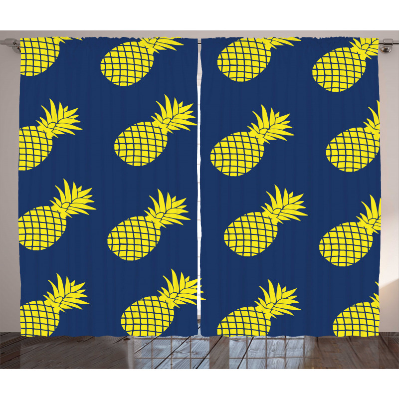 Egzotik Perde Sarı Ananas Desenli