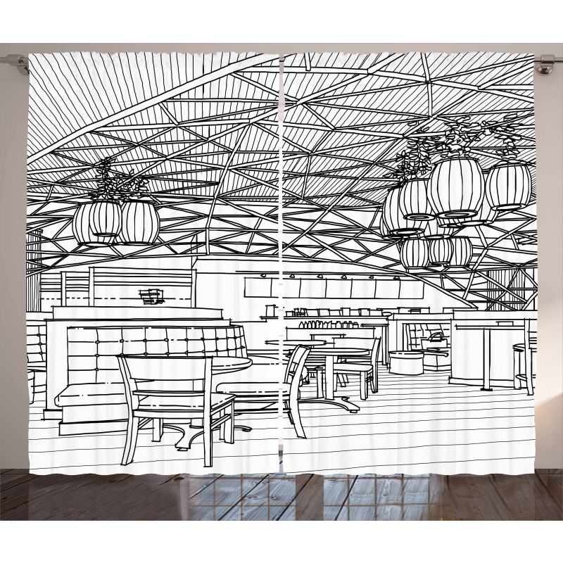 Restaurant Bar  Art Sketch Curtain