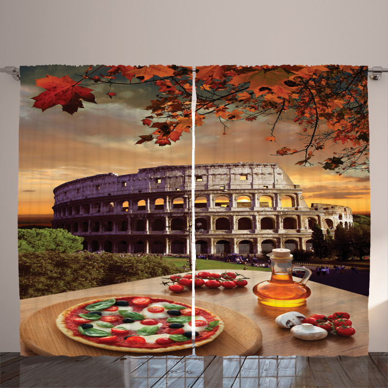 Colosseum Italy Pizza Autumn Curtain