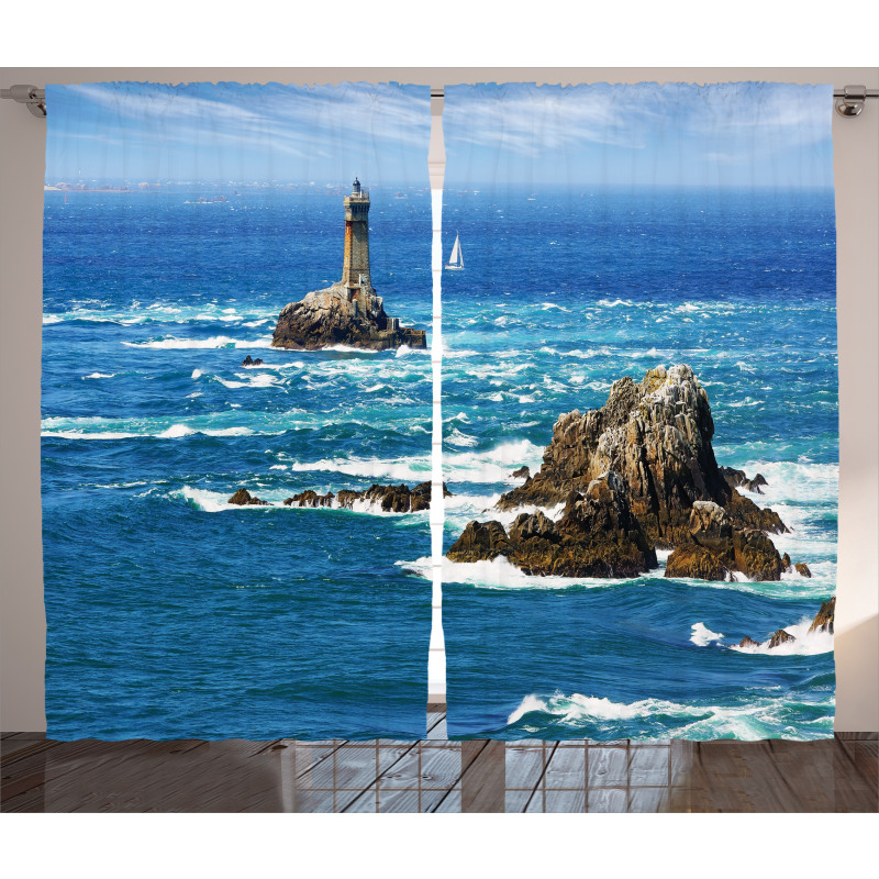 Daytime Wavy Rocky Sea Curtain